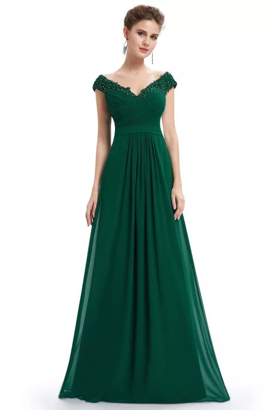 Dark Green Long Sleeve Prom Dress