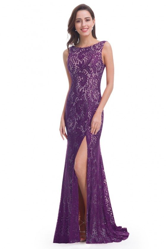 Purple Lace Mermaid Prom Dress
