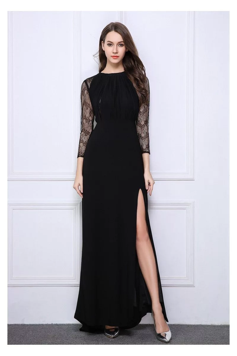 Black with Sheer Long Prom Dresses